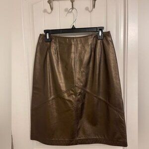 100% Leather Apostrophe skirt bronze women sz 8 genuine leather shell,‎ lined
